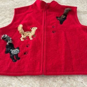 Red Boiled Wool Cat Sweater Vest Size L